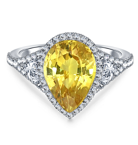 Pear Yellow Diamond Split Shoulder Set Ring W