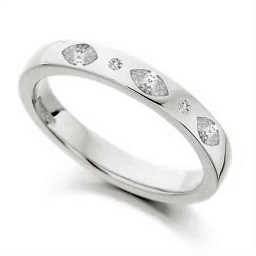 3mm Marquise & Round Diamond Wedding Ring P