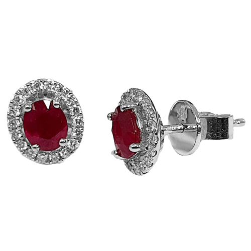 14K White Gold Inside Out Ruby and Diamond Round Hoops, 1/2 Inch Diameter.
