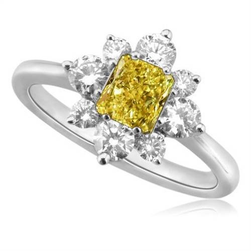 Fancy Yellow Radiant Diamond Cluster Ring P