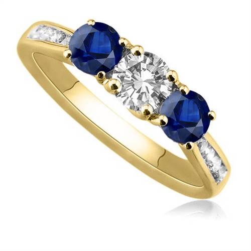 Blue Sapphire & Round Diamond Designer Vintage Ring Y