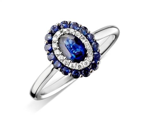 Blue Sapphire & Diamond Halo Engagement Ring P