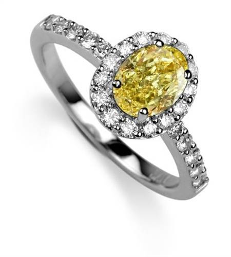 Fancy Yellow Oval Diamond Halo Shoulder Set Ring W