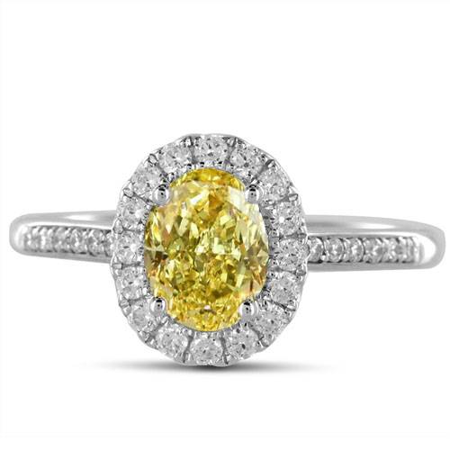 Fancy Yellow Oval Diamond Shoulder Set Ring P