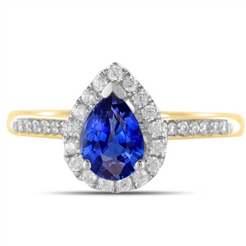Pear Blue Sapphire & Diamond Halo Ring Y