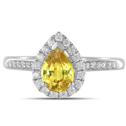 Fancy Yellow Pear Diamond Single Halo Shoulder Set Ring P