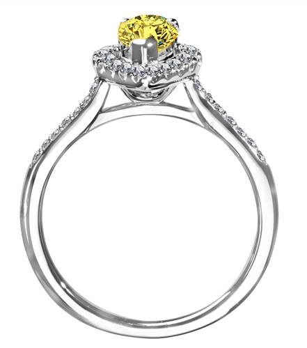 Fancy Yellow Pear Diamond Single Halo Shoulder Set Ring P