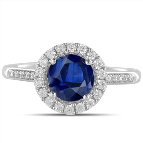 Round Blue Sapphire & Diamond Halo Ring
 P