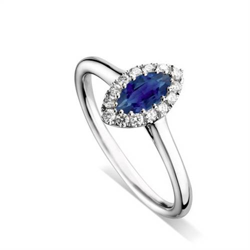 Marquise Blue Sapphire & Diamond Halo Ring P