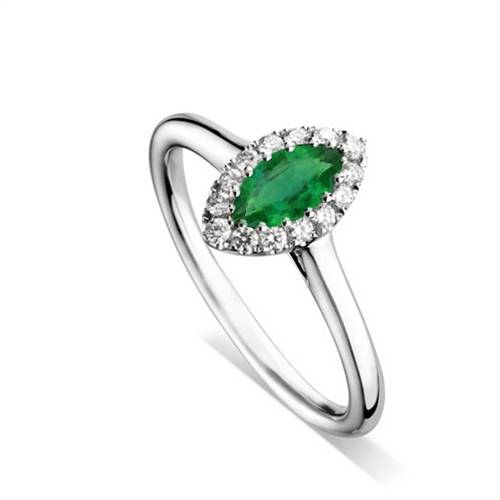 0.75ct Marquise Green Emerald & Diamond Halo Ring W