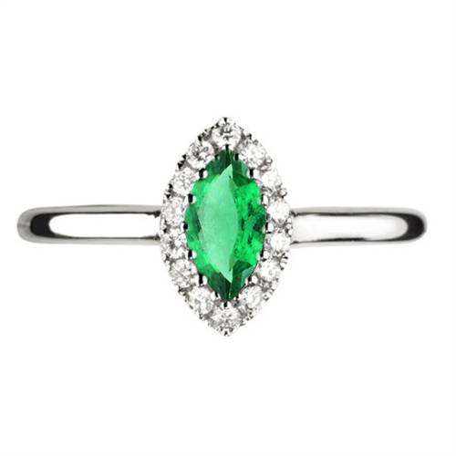 0.75ct Marquise Green Emerald & Diamond Halo Ring W
