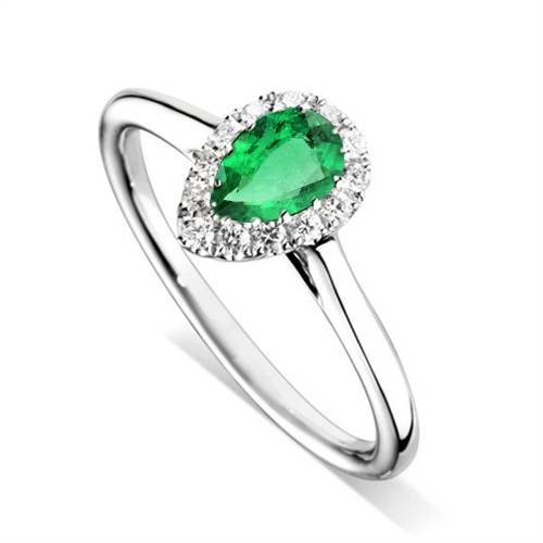 0.75ct Pear Green Emerald & Diamond Halo Ring W
