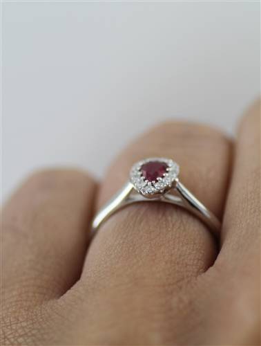 0.75ct Pear Ruby & Diamond Halo Ring W