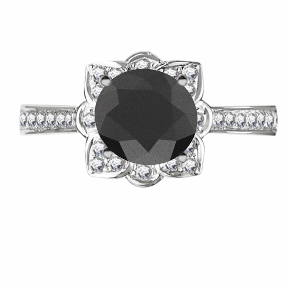 Round Black Diamond Wishbone Ring P