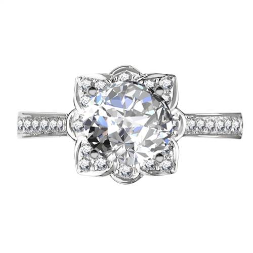 Floral Style Round Diamond Shoulder Set Ring P
