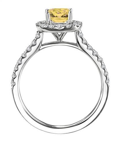 Fancy Yellow Cushion Diamond Shoulder Set Ring W