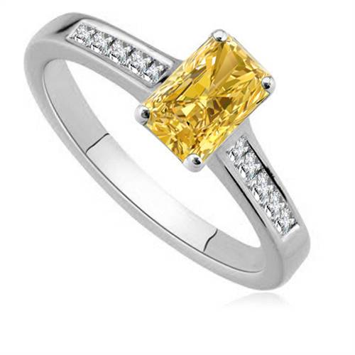 Fancy Yellow Radiant Diamond Shoulder Set Ring
 P