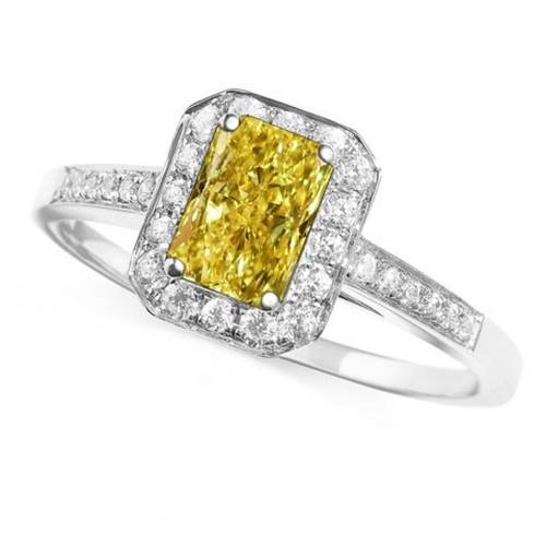 Fancy Yellow Radiant Diamond Halo Shoulder Set Ring W