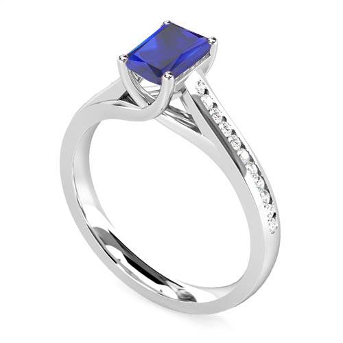 Emerald Blue Sapphire Diamond Shoulder Set Ring P