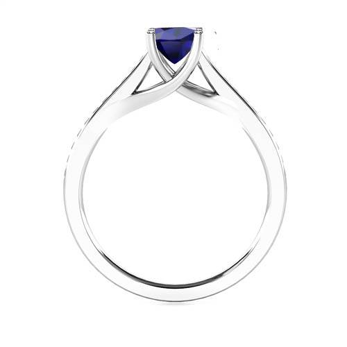 Emerald Blue Sapphire Diamond Shoulder Set Ring P
