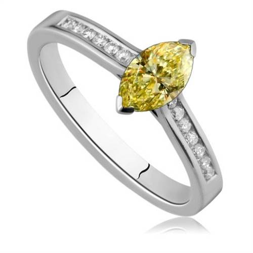 Fancy Yellow Marquise Diamond Single Halo Shoulder Set Ring W