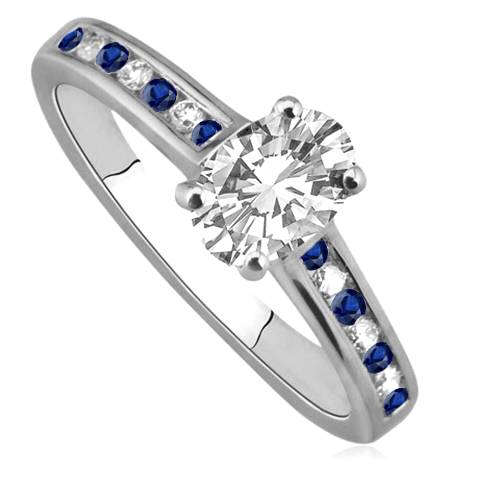 Blue Sapphire and Oval Diamond Engagement Ring P