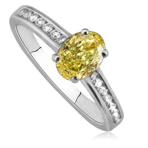 Fancy Yellow Oval Diamond Shoulder Set Ring P