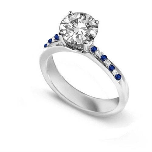 Blue Sapphire And Round Diamond Engagement Ring W