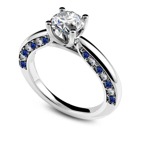 Blue Sapphire And Round Diamond Engagement Ring P