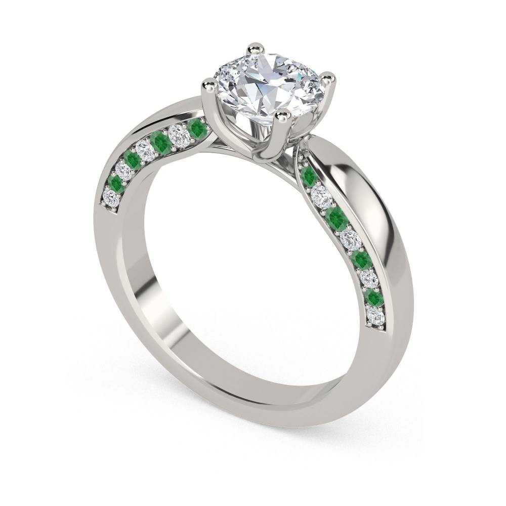 Emerald and Round Diamond Engagement Ring P