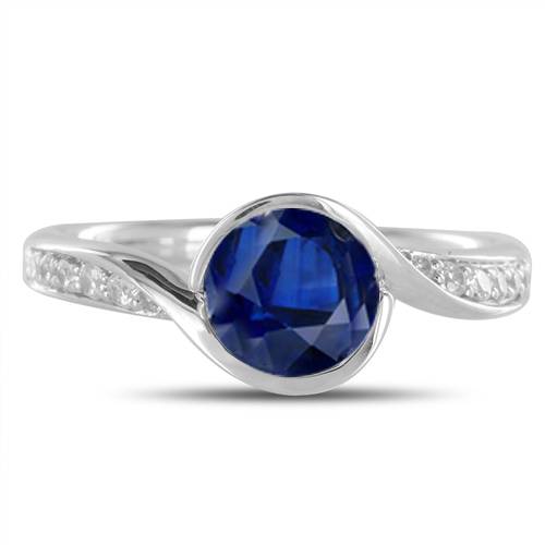 Blue Sapphire and Round Diamond Engagement Ring P