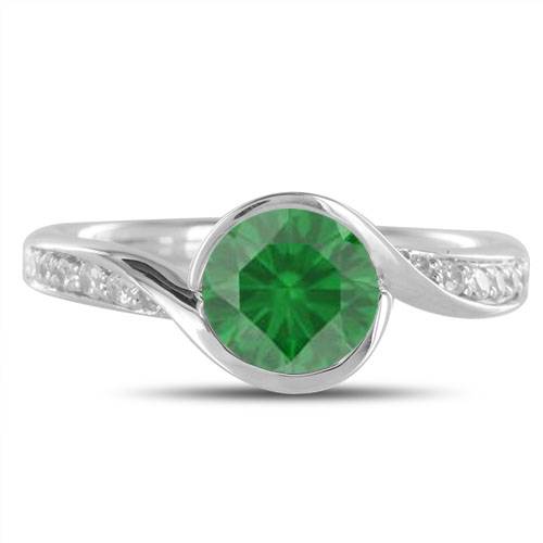 Emerald  and Round Diamond Engagement Ring P
