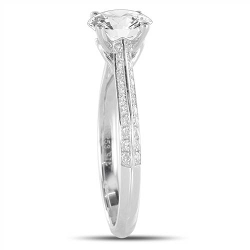 Knife Edge Round Shoulder Set Diamond Engagement Ring P