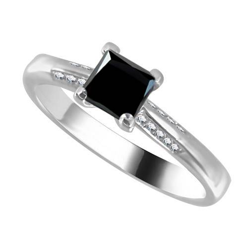 Princess Black Diamond Shoulder Set Ring W