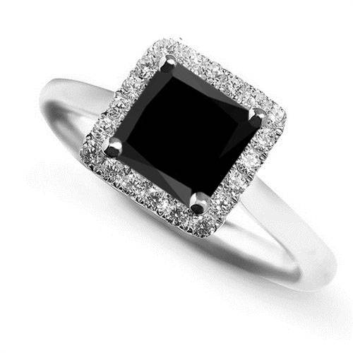 Princess Black Diamond Single Halo Ring P