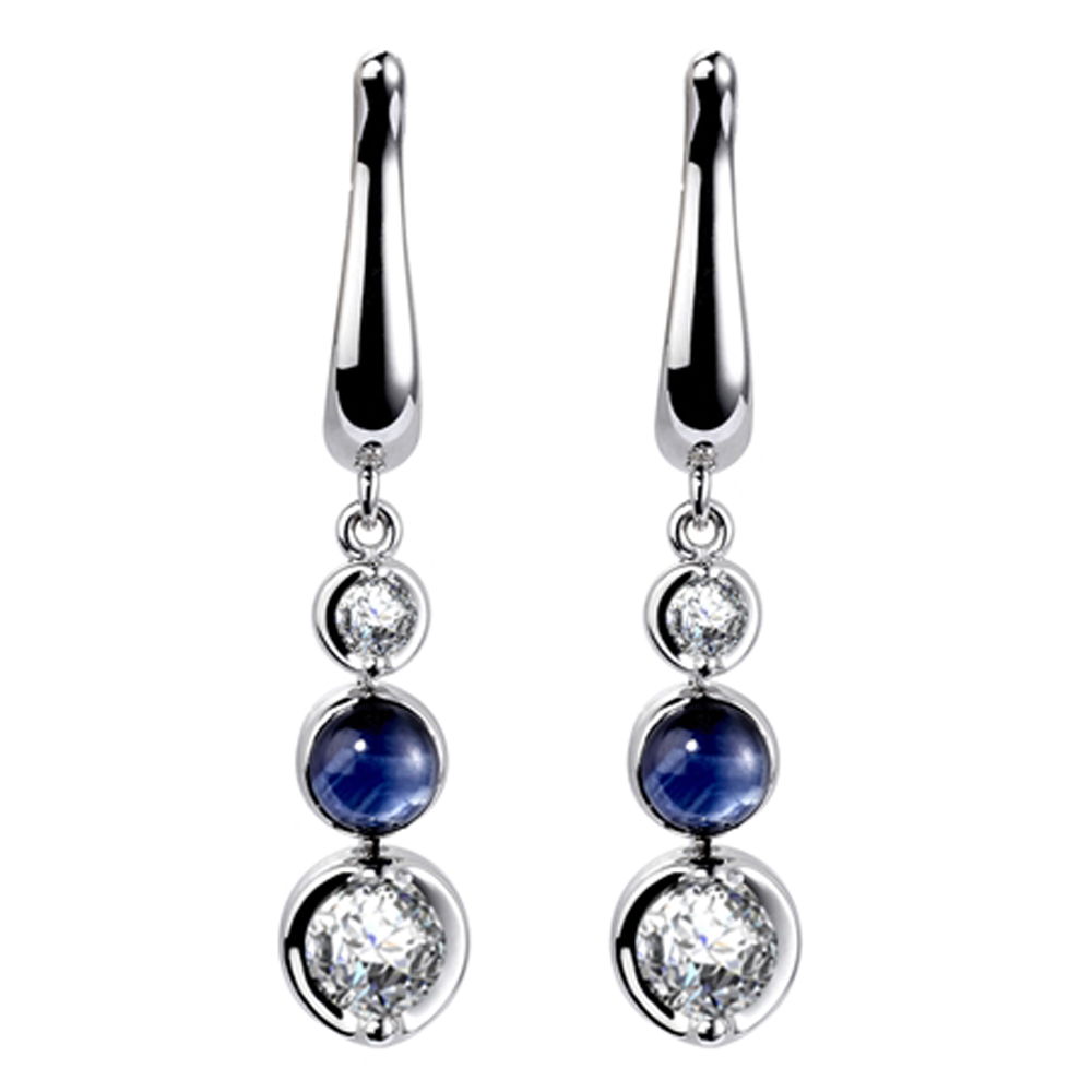 Blue Sapphire & Diamond Drop Earrings W