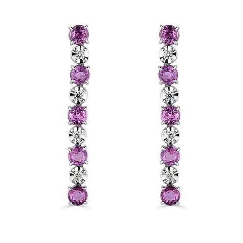 Pink Saphhire  & Diamond Drop Earrings W