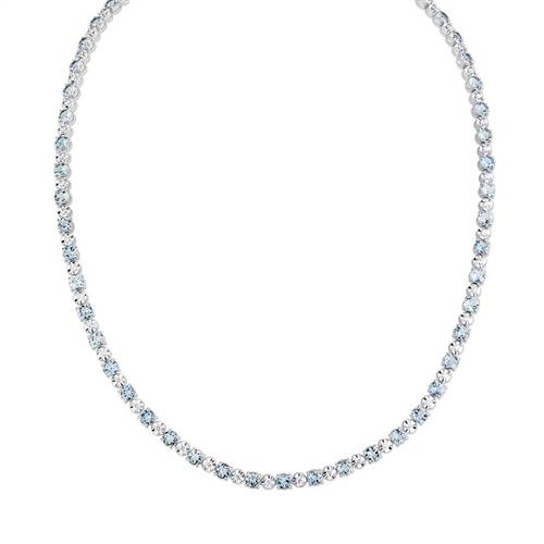 Aquamarine & Round Diamond Line Necklace W