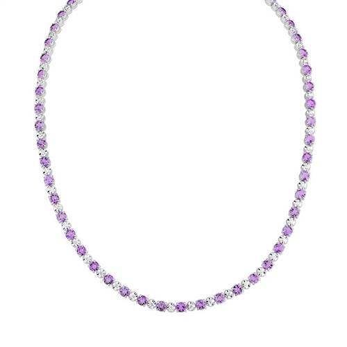 Pink Sapphire & Round Diamond Line Necklace W
