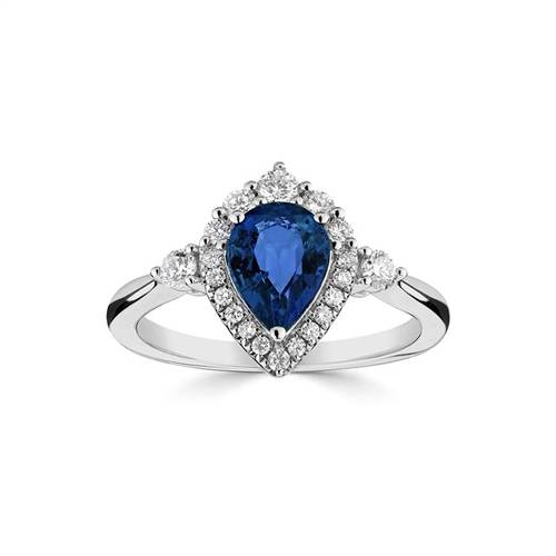 Pear Shaped Blue Sapphire & Diamond Ring W
