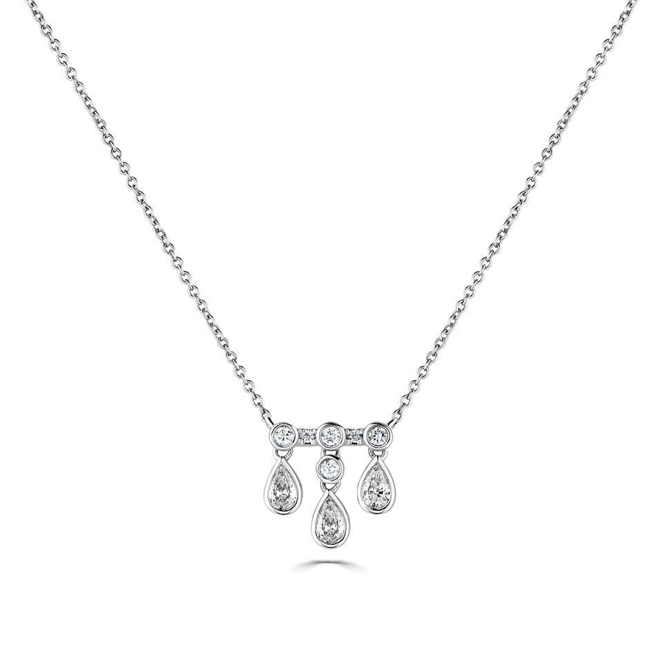 Pear & Round Droplet Diamond Necklace W