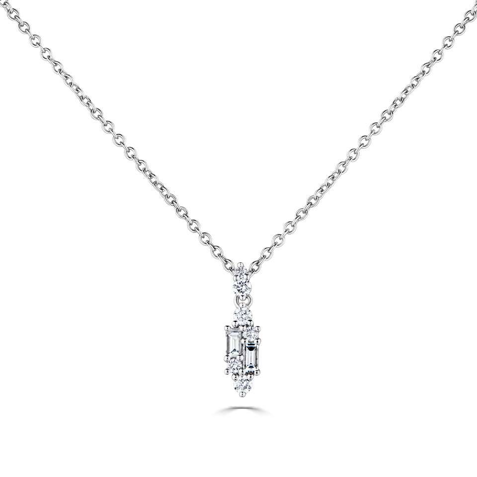 Round & Baguette Diamond Small Reflection Necklace W