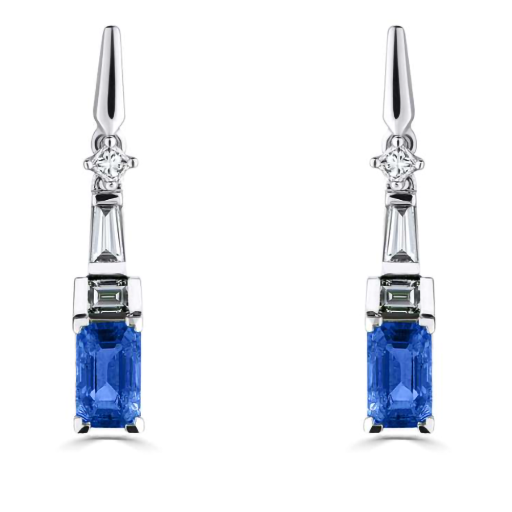 0.95Ct Diamond And Blue Sapphire Art Deco Drop Earrings. W