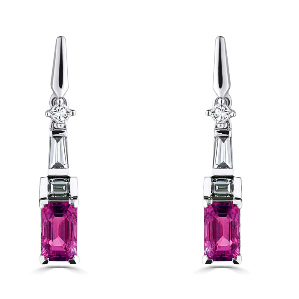 1.05Ct Diamond And Ruby Art Deco Drop Earrings. W