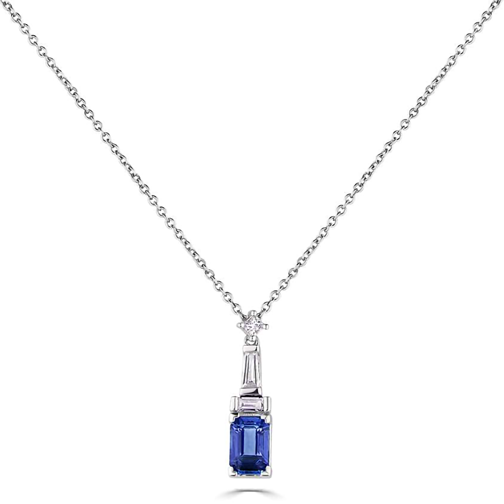 0.90Ct Diamond And Blue Sapphire Art Deco Necklace. W