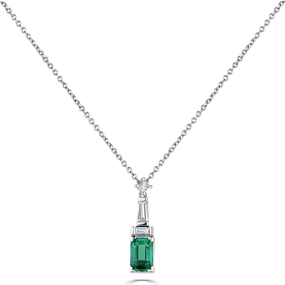 0.80Ct Diamond And Emerald Art Deco Necklace. W