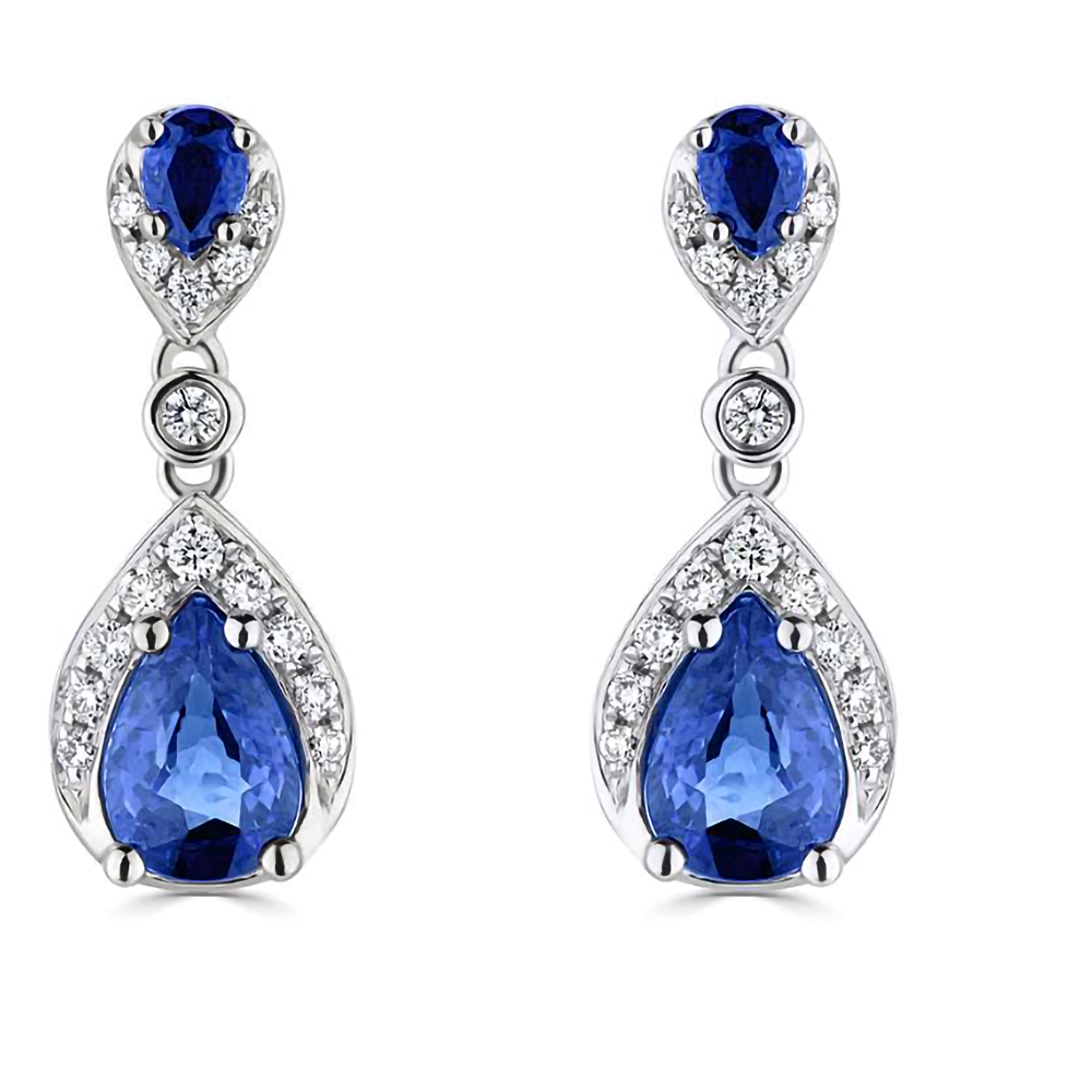 1.35Ct Diamond And Blue Sapphire Pear Drop Earrings. W