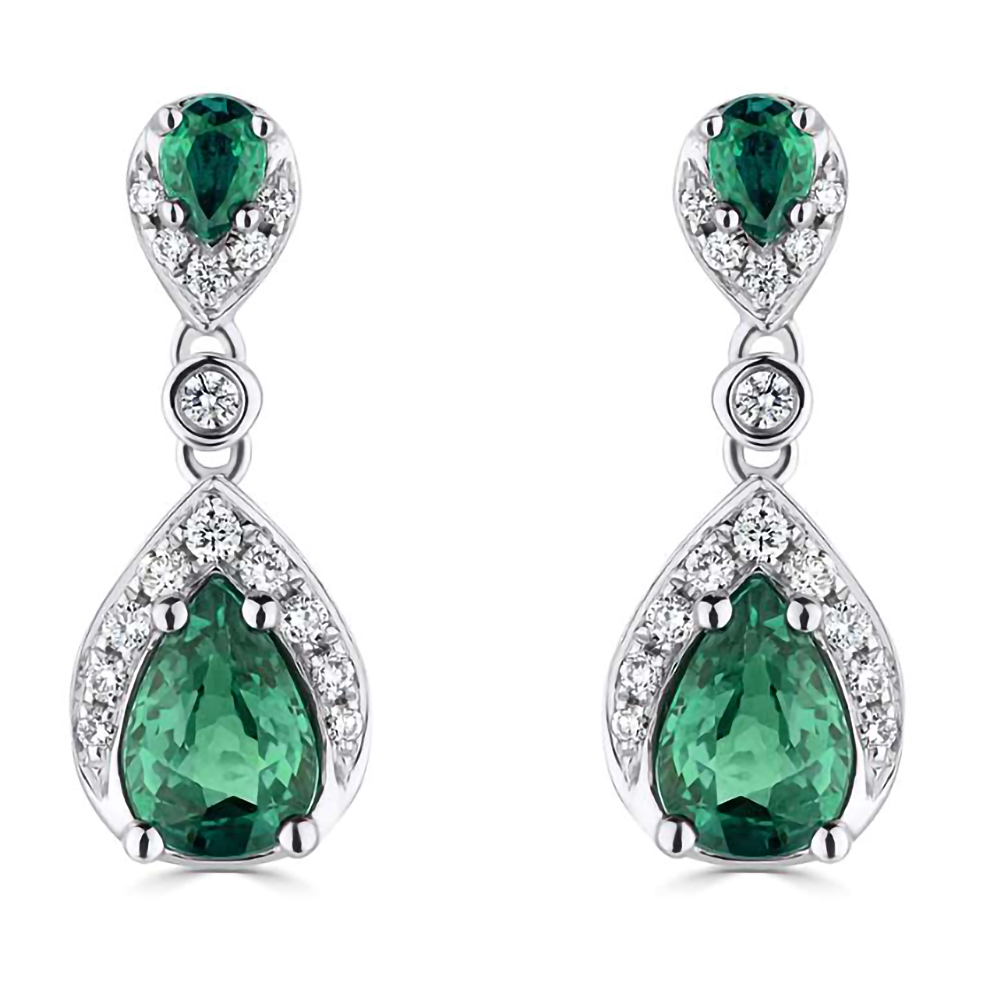 1.10Ct Diamond And Emerald Pear Drop Earrings. W