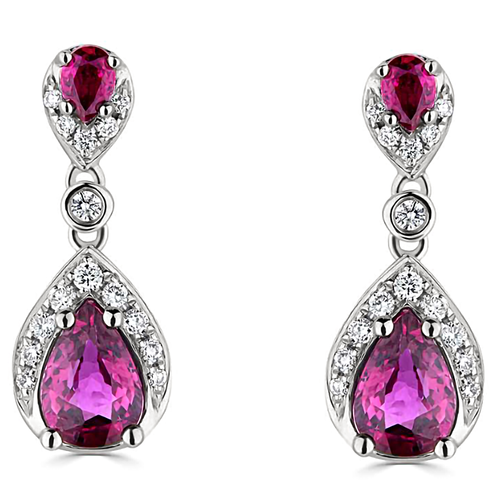 1.35Ct Diamond And Ruby Pear Drop Earrings. W