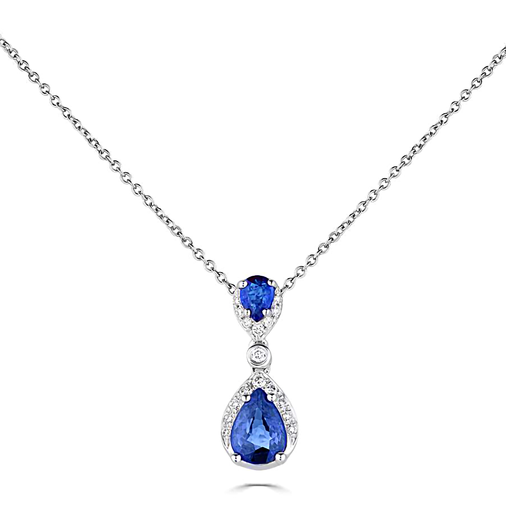0.90Ct Diamond And Blue Sapphire Pear Drop Necklace W